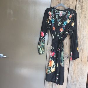 JOHNNY WAS SILK DRESS BLACK FLORAL